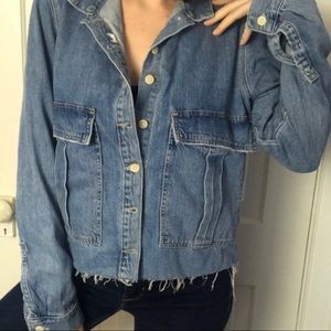 Zara denim button down shirt denim jacket w fringe